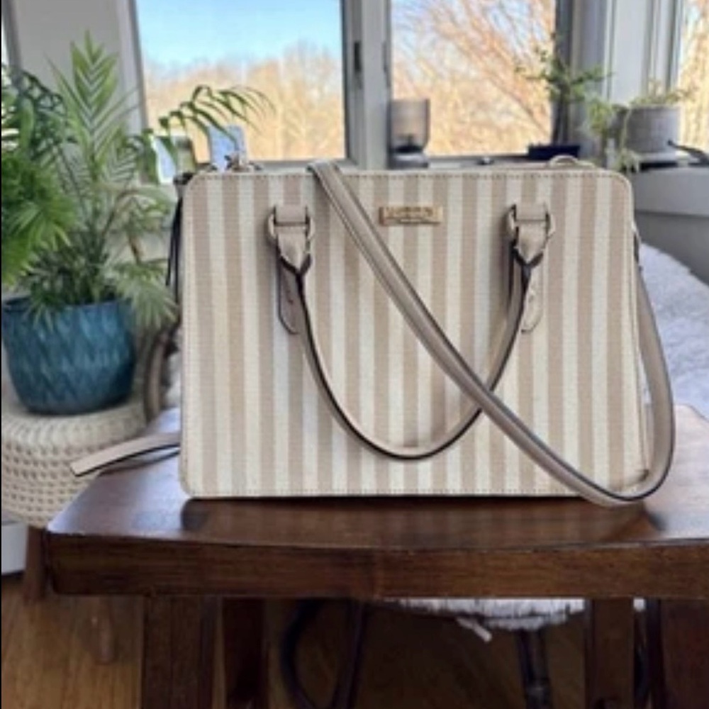 Kate Spade NY Mulberry Lise Satchel Striped Beige and Cream Bag